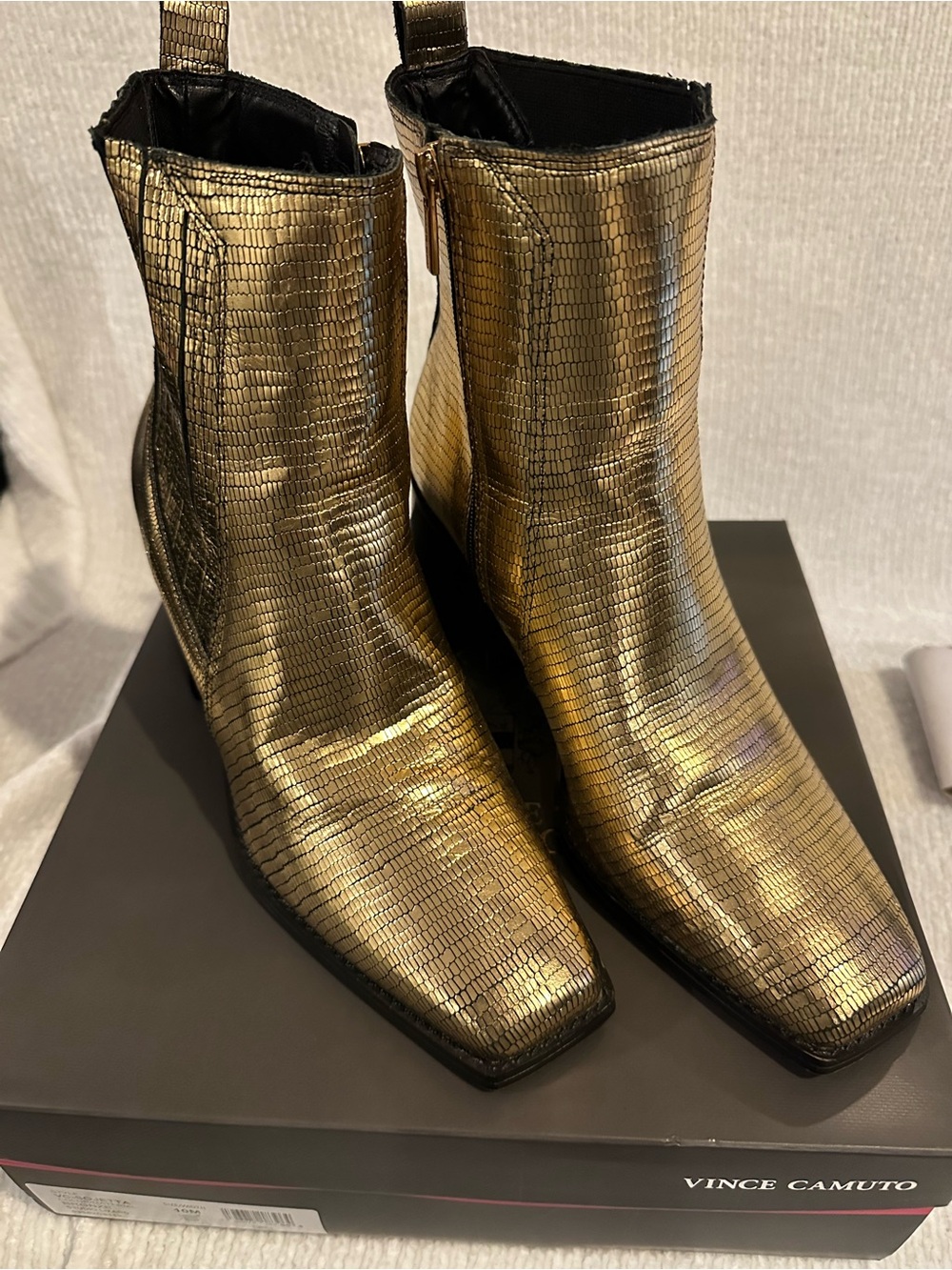 Vince Camuto Metallic Gold Lizard-Embossed Ankle Boots